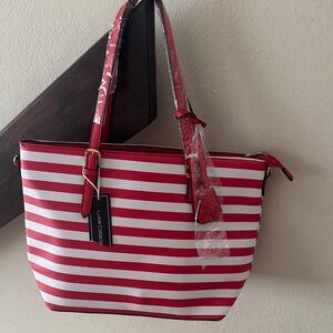 Red and White Striped Tote Bag
